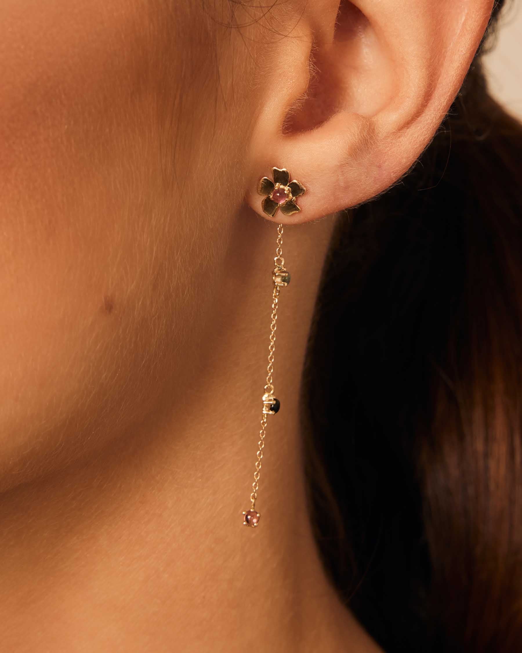 Pendientes 2 en 1  Flor Forever de Oro Macizo 18K - Image 3